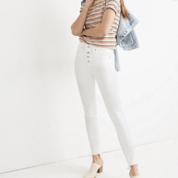 Madewell Size 34 Petite White Jeans 10" High Rise Skinny Step-Hem Button Fly - Picture 1 of 9